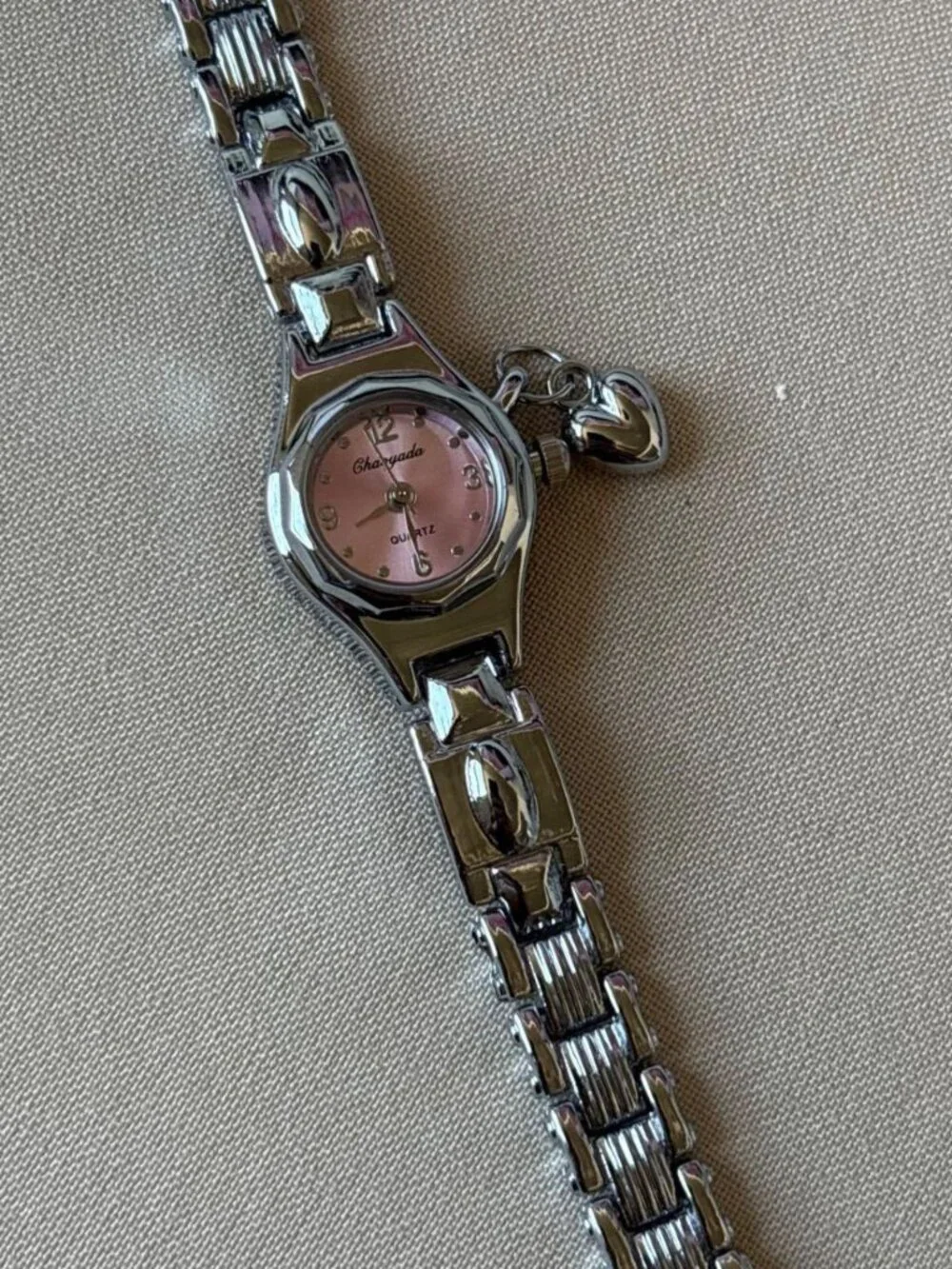 Cute Silver Heart Pendant Link Watch Preppy Y2K OS